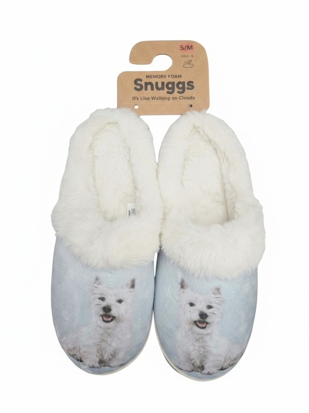 E&S Pets Westie Snugg Slippers West Highland Terrier Dog Print Faux Fur S/M